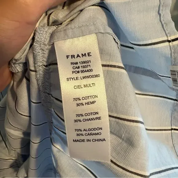 Frame Blue Striped Cotton Hemp Asymmetric Maxi Dress Small - Picture 11 of 13